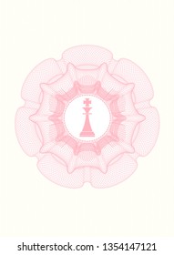 Pink abstract rosette with chess king icon inside
