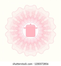 Pink abstract rosette with cooking pot icon inside
