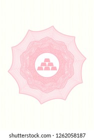 Pink abstract rosette with gold bullion icon inside