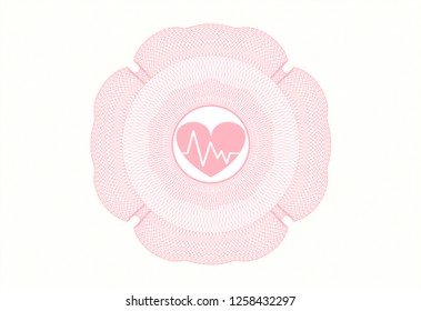 Pink abstract rosette with heart with electrocardiogram icon inside