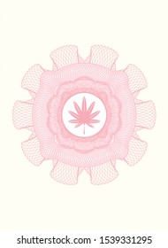 Pink abstract rosette with marijuana leaf, weed icon inside
