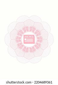 Pink abstract rosette. with newspaper icon inside