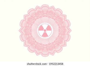 Pink abstract rosette. with nuclear, radioactive icon inside