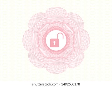 Pink abstract rosette with open lock icon inside