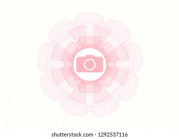 Pink abstract rosette with photo camera icon inside