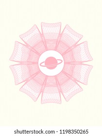 Pink abstract rosette with planet, saturn icon inside