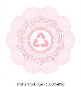 Pink abstract rosette with recycle icon inside