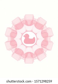 Pink abstract rosette with rubber duck icon inside