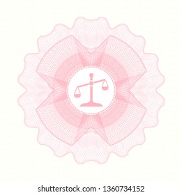 Pink abstract rosette with scale icon inside