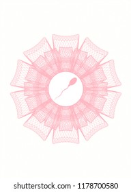 Pink abstract rosette with sperm icon inside