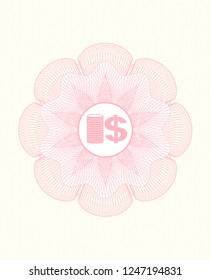 Pink abstract rosette with stack of coins icon inside