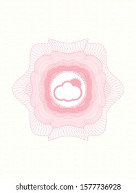 Pink abstract rosette with sun behind cloud icon inside