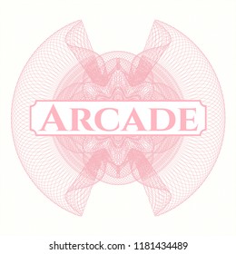 Pink abstract rosette with text Arcade inside