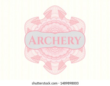 Pink abstract rosette with text Archery inside