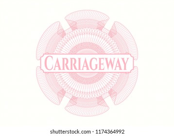 Pink abstract rosette with text Carriageway inside