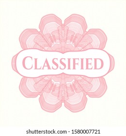 Pink abstract rosette with text Classified inside