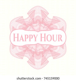 Pink abstract rosette with text Happy Hour inside