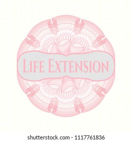Pink abstract rosette with text Life Extension inside