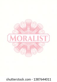 Pink abstract rosette with text Moralist inside