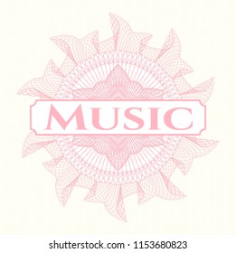 Pink abstract rosette with text Music inside