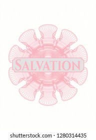 Pink abstract rosette with text Salvation inside
