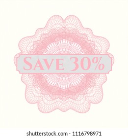 Pink abstract rosette with text Save 30% inside
