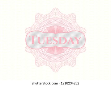 Pink abstract rosette with text Tuesday inside