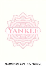 Pink abstract rosette with text Yankee inside