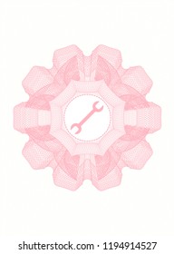 Pink abstract rosette with wrench icon inside