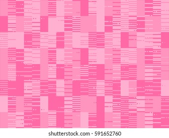 Pink abstract seamless stroke pixel degraded background. Vector motion pattern from mixed strokes and rectangles