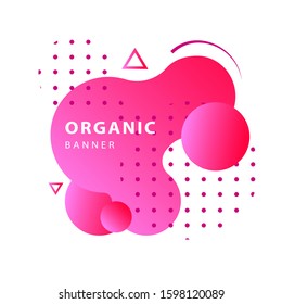 Pink abstract shapes with dots and circles. Fluid forms, wavy flux lines, dynamical element. Template for labels, covers, banners. Vector illustration