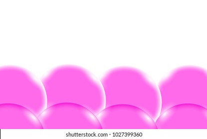 Pink abstract shiny beautiful and convex smooth three-dimensional simple balls, bubbles, eggs circles with glare of light located from the bottom on a white background and space for a simple text. 