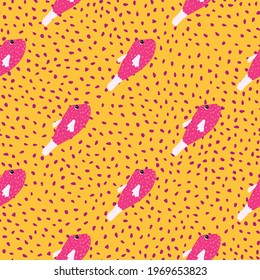 Siluetas de peces simples y abstractas, sin fisuras, de estilo doodle. Fondo con puntos de color naranja. Diseñado para el diseño de tejidos, impresión textil, envoltura, cubierta. Ilustración vectorial.