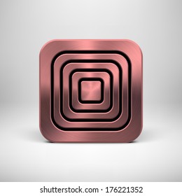 Pink abstract technology app icon, button template with circle perforated speaker grill pattern, metal texture (chrome, steel) and realistic shadow for interfaces (UI) and applications (apps).