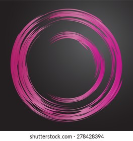 pink Abstract vector bright painting design element. circle frame Drawing, Hand drawn. round shape background. smudges. black background. text box. Brochure. card. banner. label