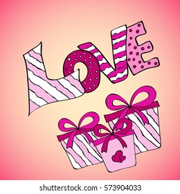 pink abstract vector card love gifts on Valentine's Day