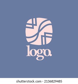 Pink abstract wave logo isolated by blue background. Logo for restaurant, hotel, eatery, night club, and amusement park.   