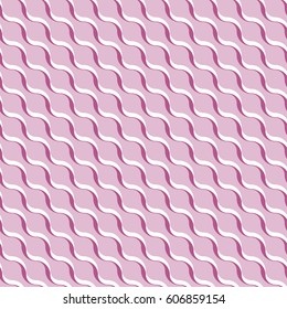 Pink abstract wavy 3D-like background. Vector seamless pattern.