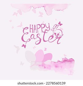 Pink abstraction of eggs and butterflies. Happy easter.