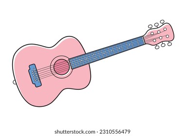 Ilustración vectorial aislada de guitarra acústica rosa