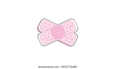 Pink adhesive plaster icon on white background, first aid adhesive plaster, two cute rectangular shaped adhesive plaster