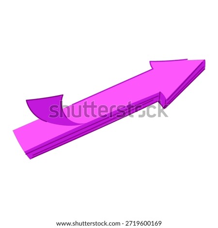 Pink adhesive sticky arrow ascending diagonally, symbolizing progress, growth, and improvement on a white background, representing navigation and success