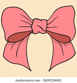 pink adorable fabric hair bow or sailor bow filled outline doodle. Human-made. Not generated by AI.