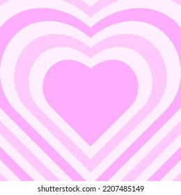 Pink Aesthetic Hearts Background. Heart Shaped Concentric Stripes In Retro Groovy Style. Girlish Romantic Surface Design.