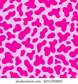 Pink aesthetic Howdy Valentines Day Cow spots skin print vector seamless pattern. Farm animal abstract red pink background. Wild west Dalmatian print.