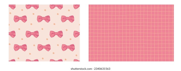 Colección de patrones sin costuras de estética rosa. Arcos dibujados a mano y textura a cuadros. Diseño de ilustración vectorial para textiles, tela, embalaje, papel pintado, fondo.