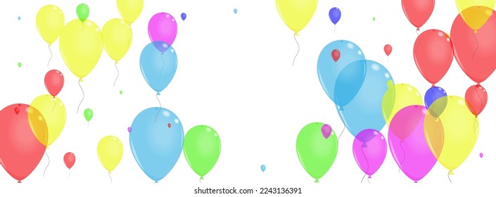 Pink Air Background White Vector. Baloon Celebration Border. Yellow Symbol. Colorful Balloon. Helium Festival Design.