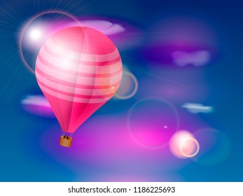Pink air ballon in the evening. Vector illustration