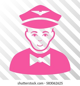 Pink Airline Steward interface pictogram. Vector pictogram style is a flat symbol on diagonal hatch transparent background.