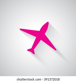 Pink Airplane web icon on light grey background